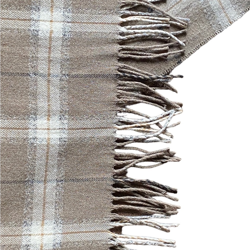 Men’s Tan & Cream Plaid Winter Scarf - Picture 2 of 3